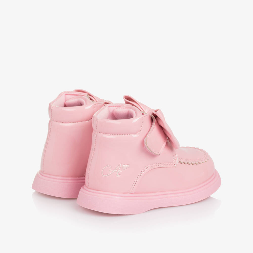 A Dee-Girls Pink Patent Velcro Bow Boots | Childrensalon Outlet