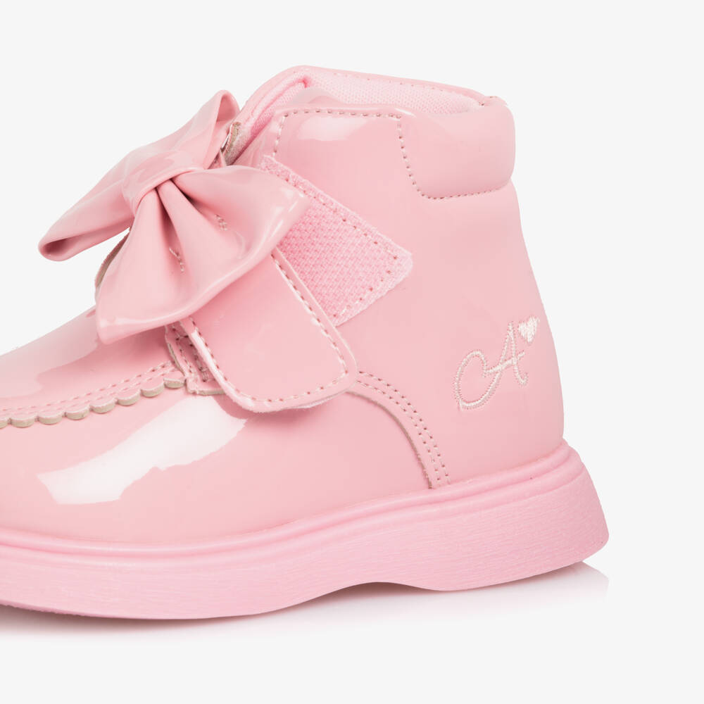 A Dee-Girls Pink Patent Velcro Bow Boots | Childrensalon Outlet