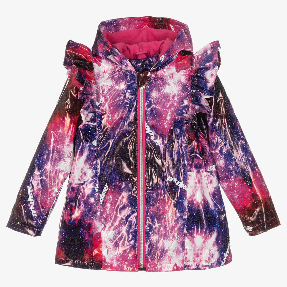 A Dee - Girls Pink & Purple Space Raincoat | Childrensalon