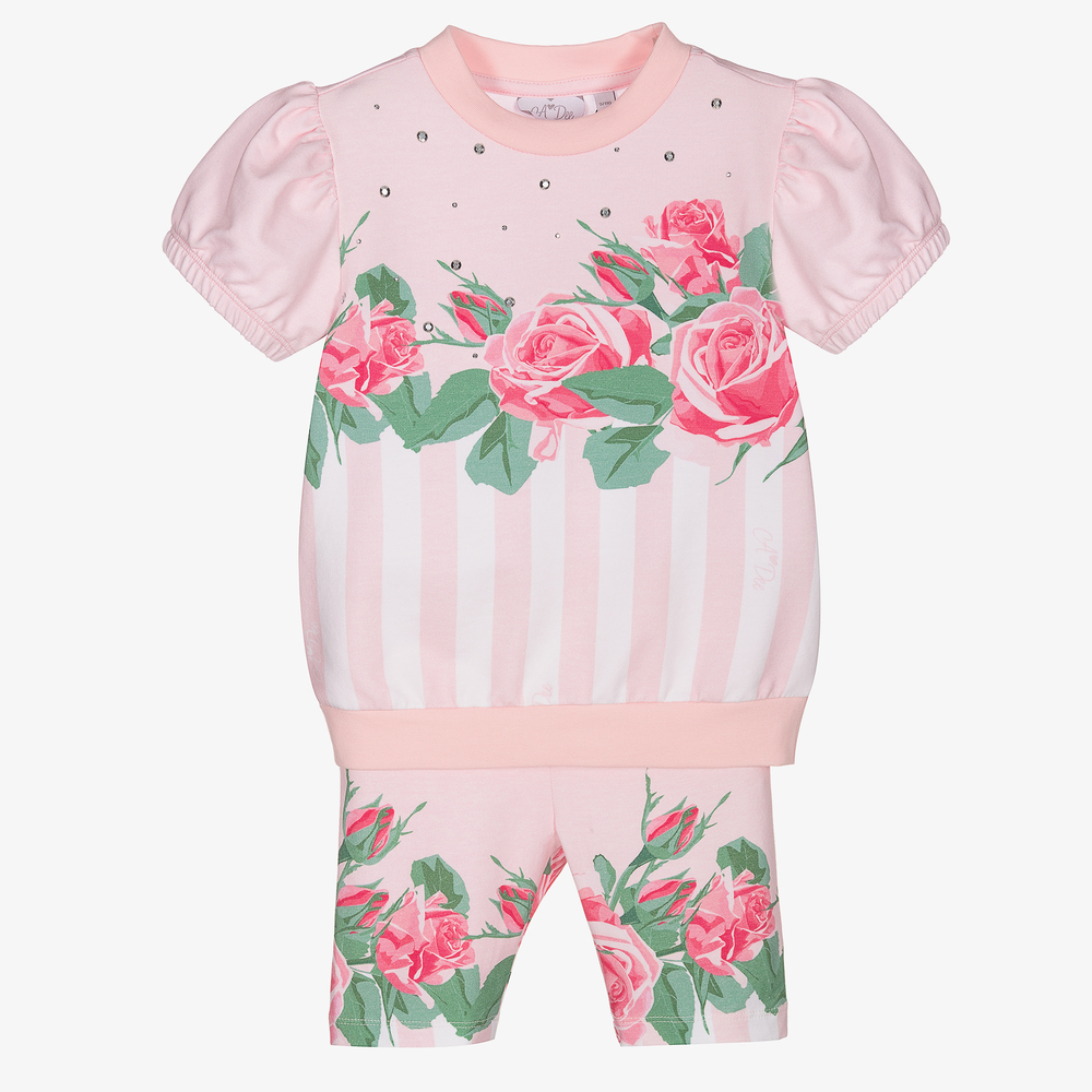 A Dee - Розовый топ и шорты с розами для девочек | Childrensalon
