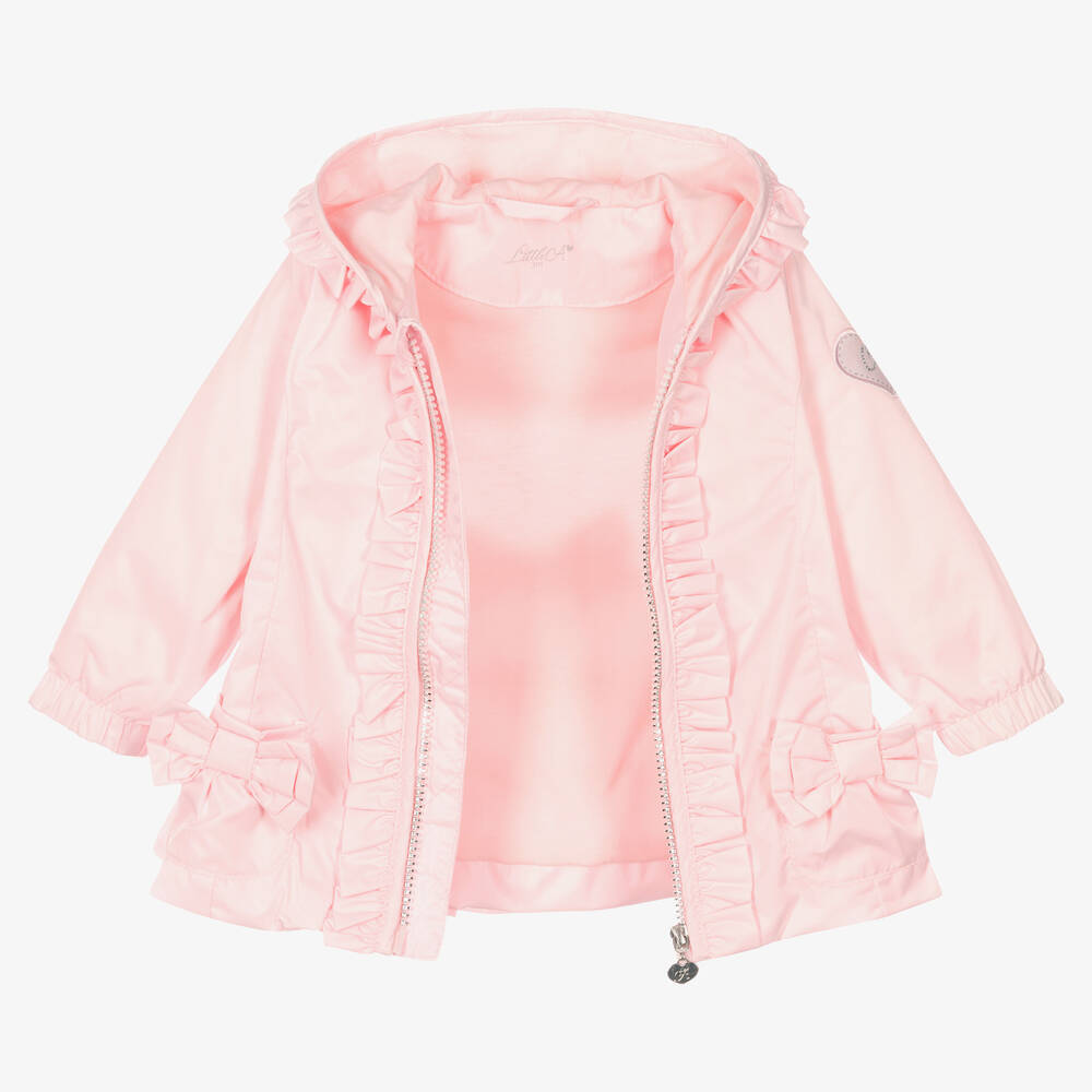 آدي-معطف هودي أطفال بناتي بكشكش لون زهري | Childrensalon Outlet