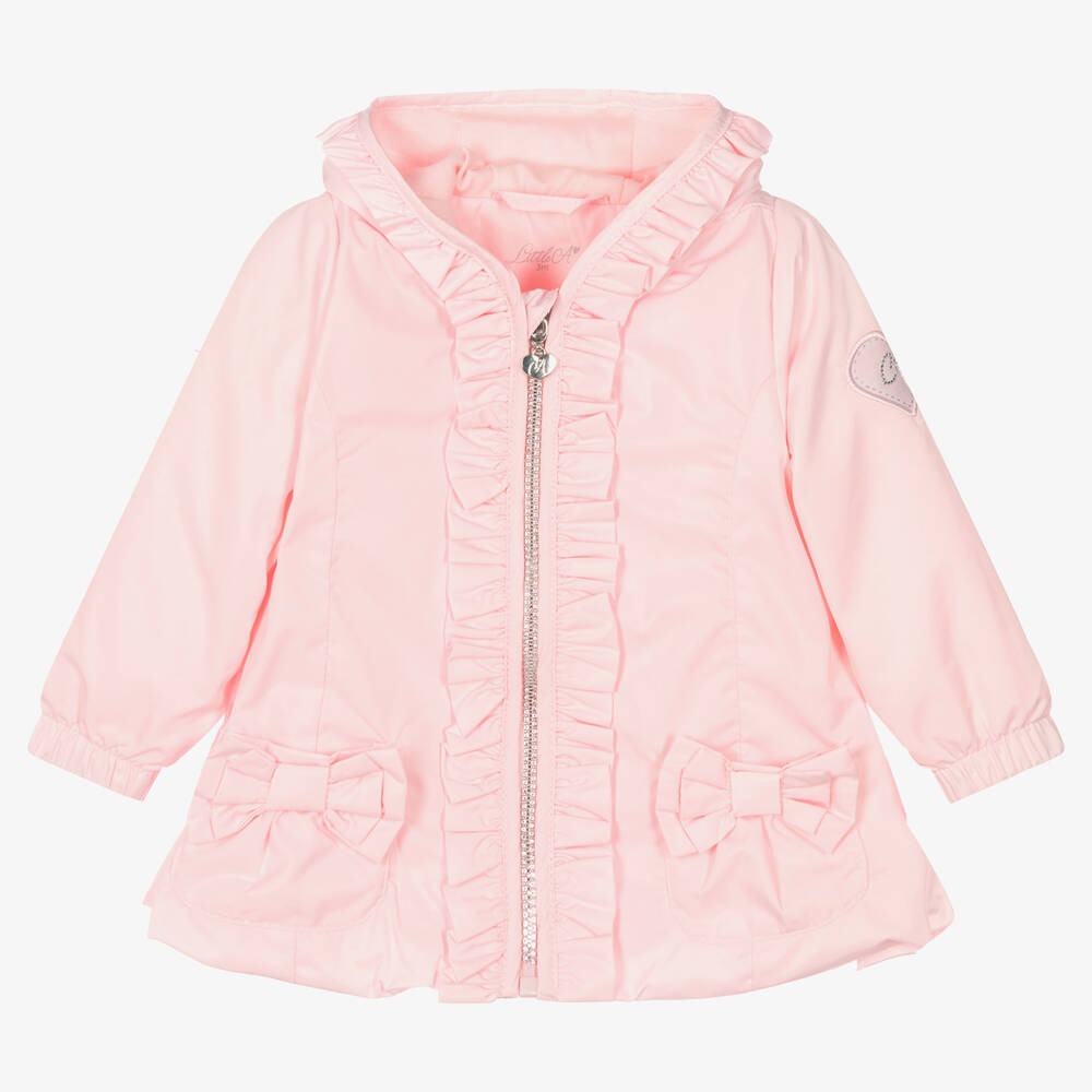 A Dee - Girls Pink Ruffle Hooded Coat | Childrensalon