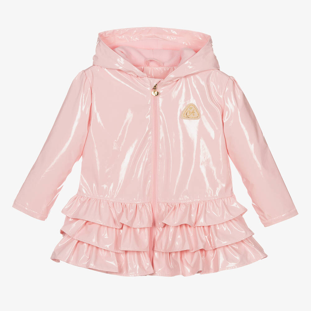 A Dee - Girls Pink Ruffle Raincoat | Childrensalon