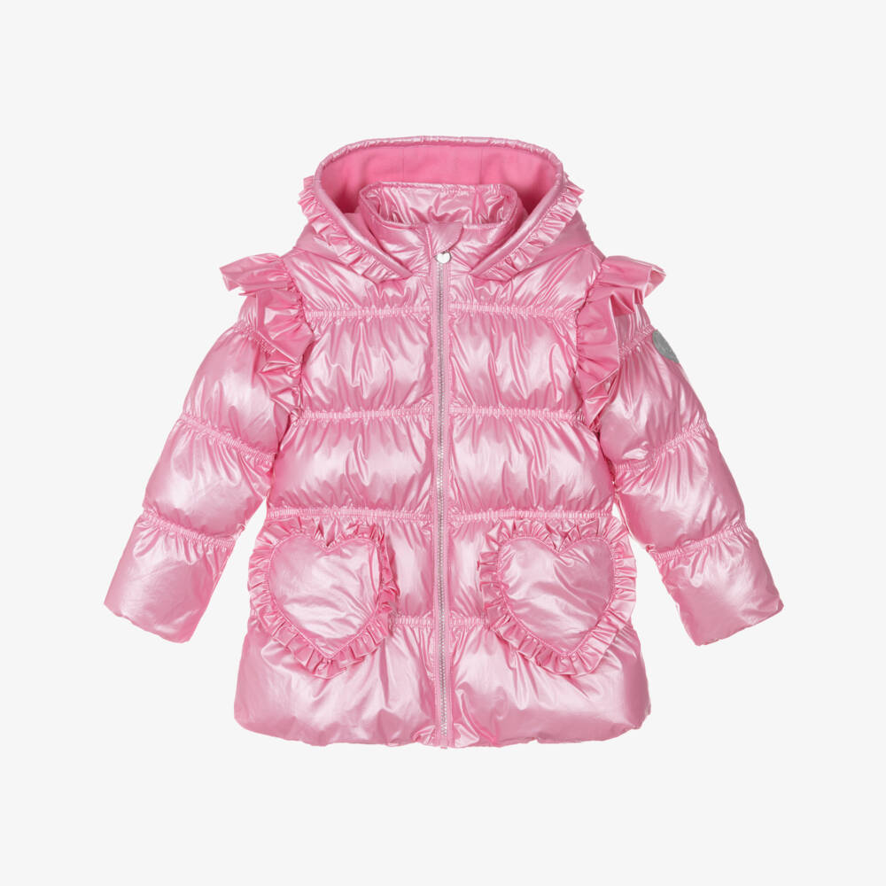 A Dee-Розовый стеганый пуховик с капюшоном и оборками для девочек | Childrensalon Outlet