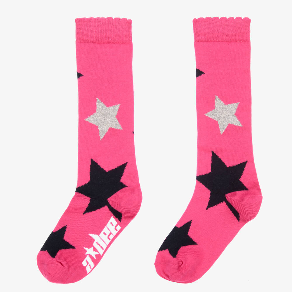 آدي-جوارب قطن لون زهري وفضّي  | Childrensalon Outlet