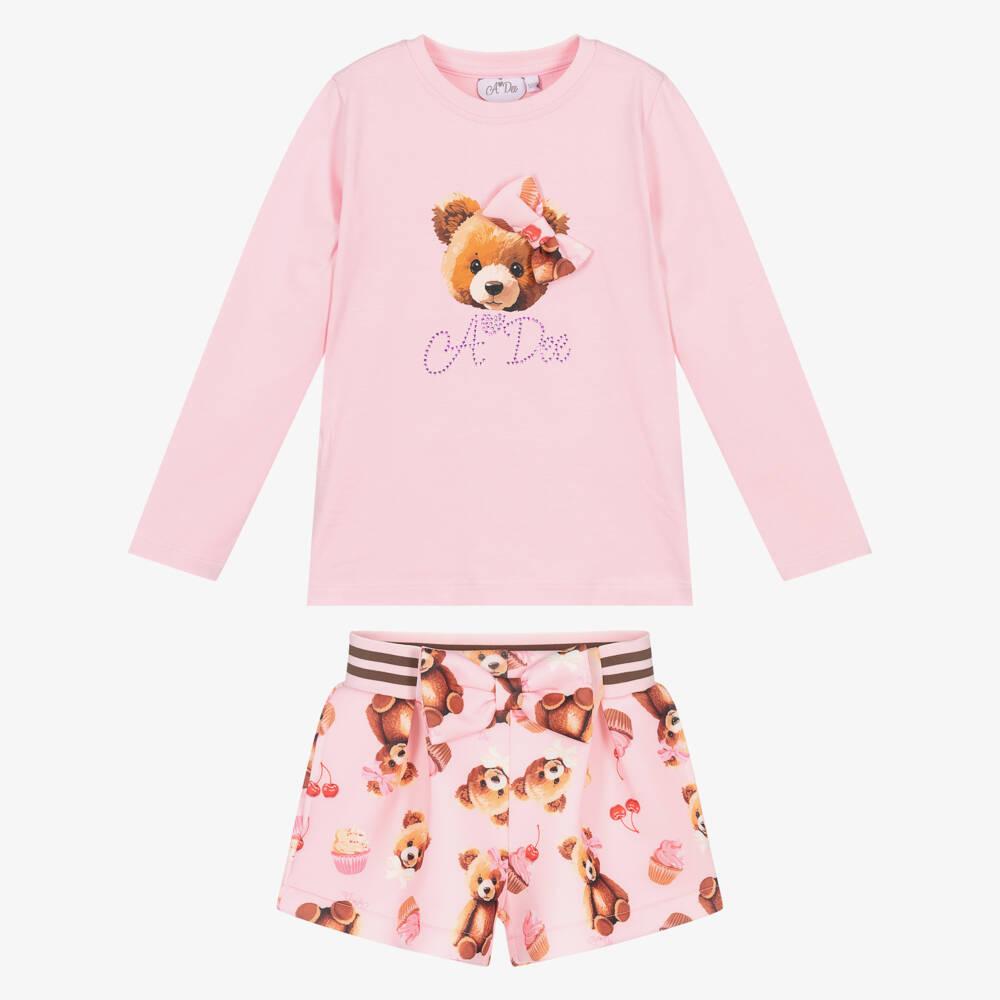 A Dee-Розовый комплект из джерси с мишкой для девочек | Childrensalon Outlet