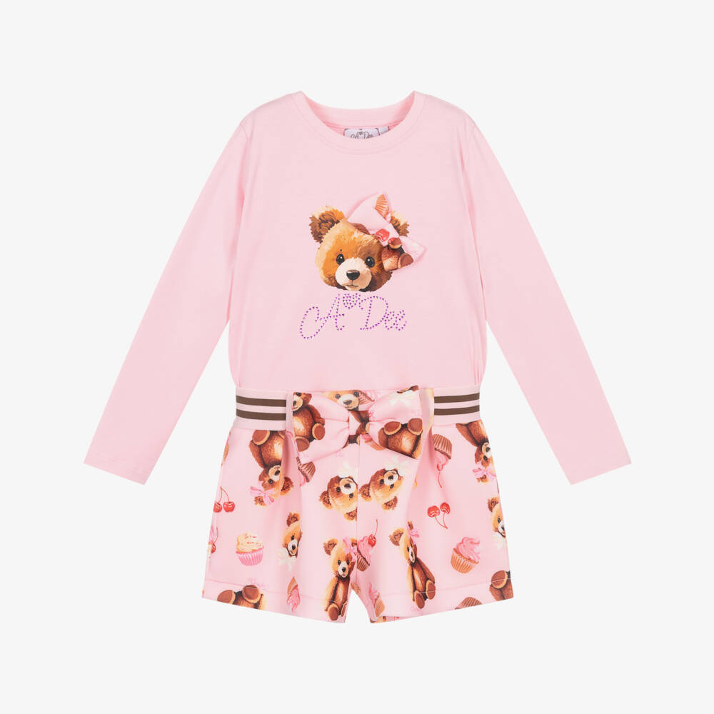 A Dee-Розовый комплект из джерси с мишкой для девочек | Childrensalon Outlet