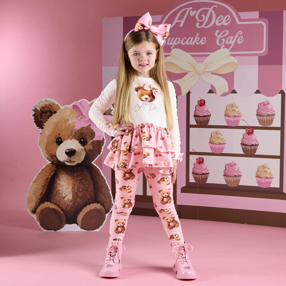 A Dee-Girls Pink Teddy Print Leggings Set | Childrensalon Outlet