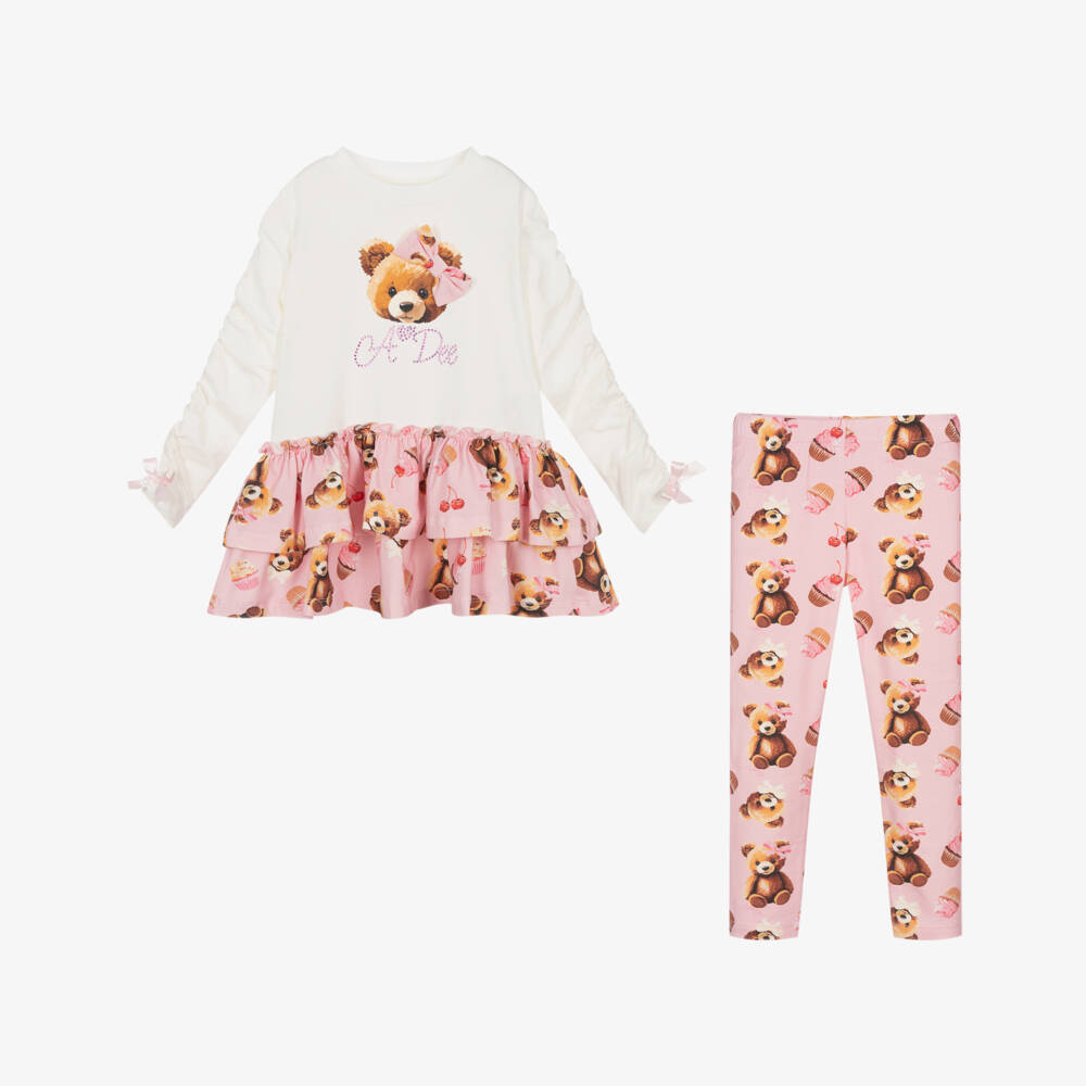 A Dee-Girls Pink Teddy Print Leggings Set | Childrensalon Outlet