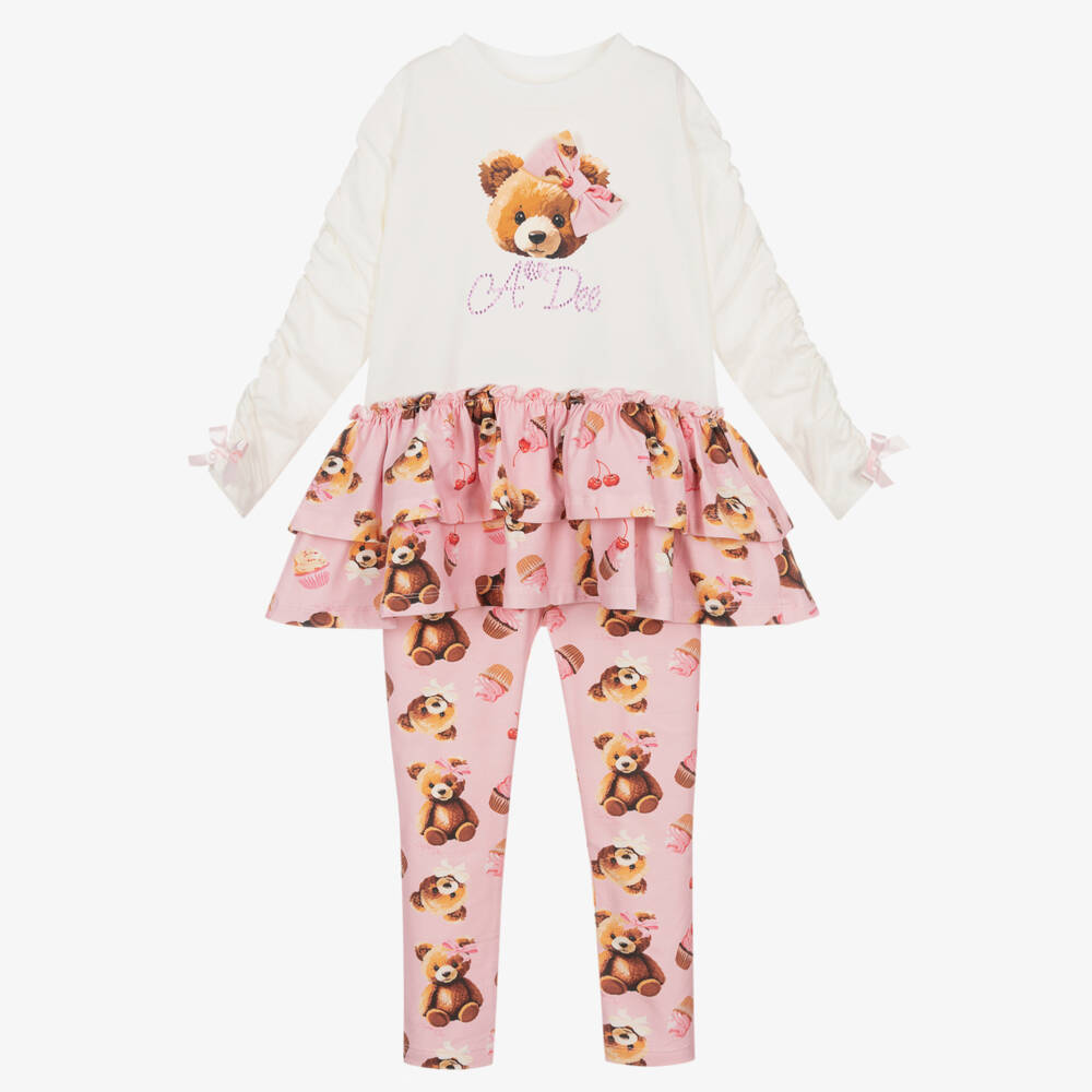 A Dee-Girls Pink Teddy Print Leggings Set | Childrensalon Outlet