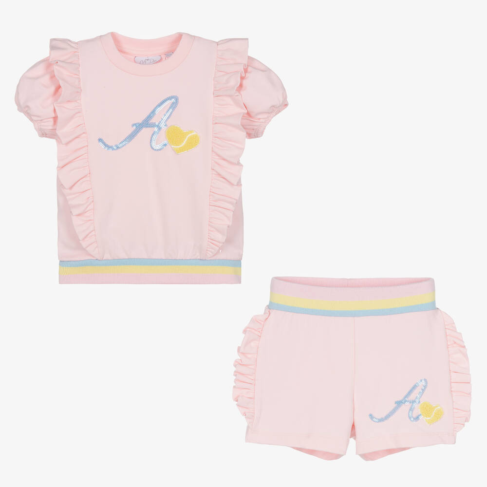 A Dee-Girls Pink Tennis Logo Shorts Set | Childrensalon Outlet