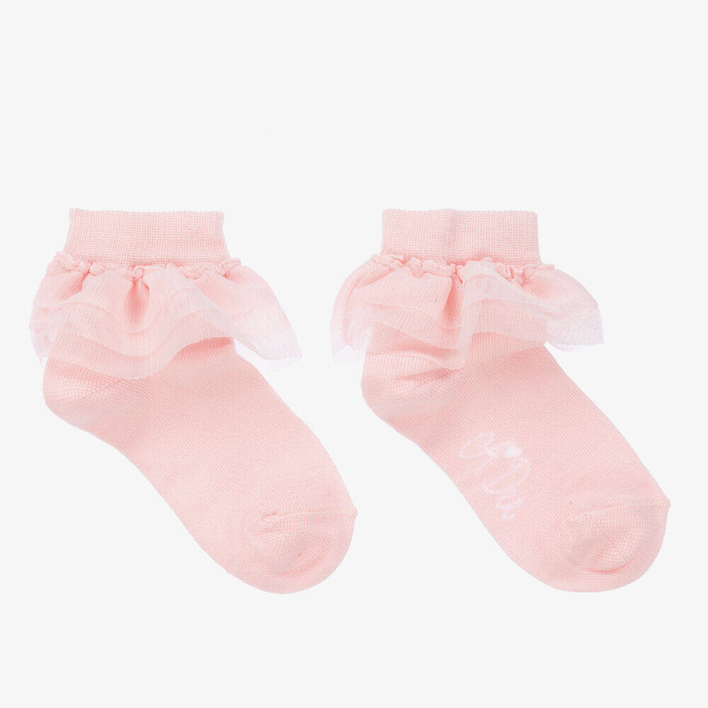 A Dee - Girls Pink Tulle Ruffle Socks | Childrensalon