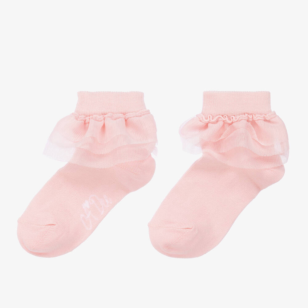 A Dee-Girls Pink Tulle Ruffle Socks | Childrensalon Outlet
