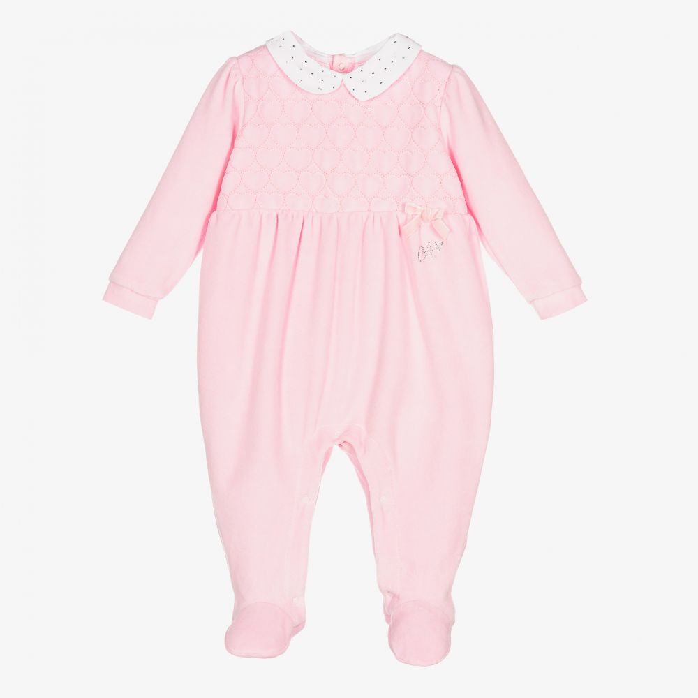 A Dee - Girls Pink Velour Babygrow | Childrensalon