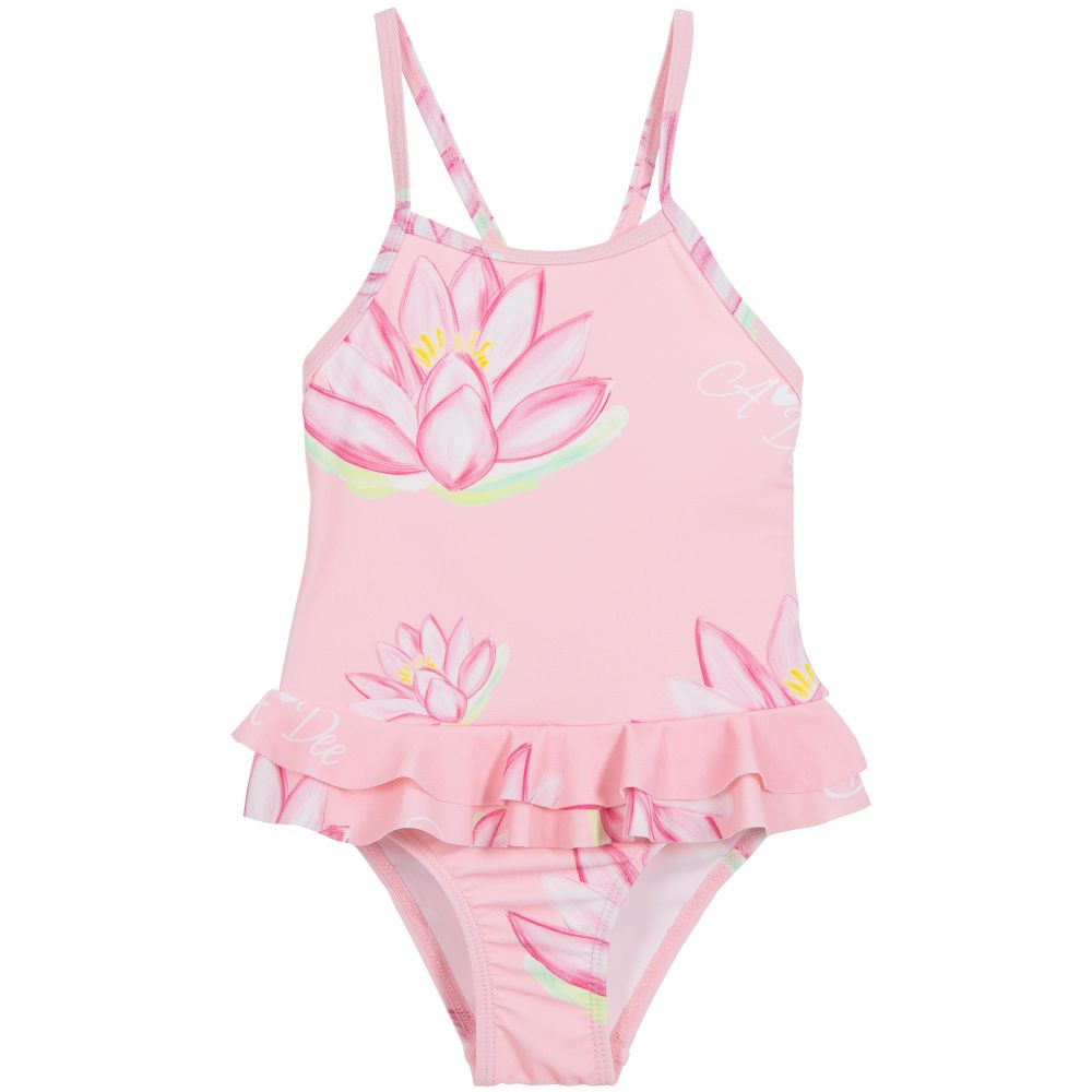 A Dee - Girls Pink Water Lily Swimsuit | Childrensalon