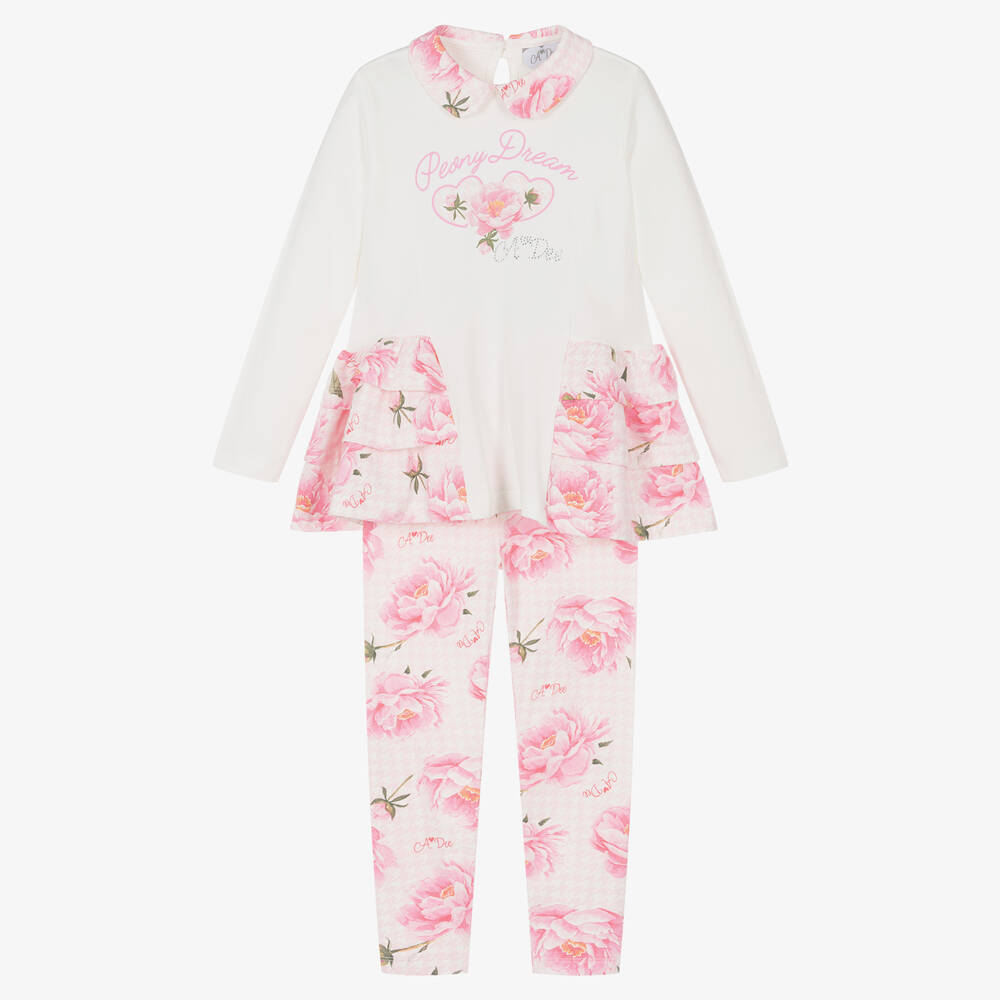 A Dee - Ensemble legging fleuri rose et blanc | Childrensalon