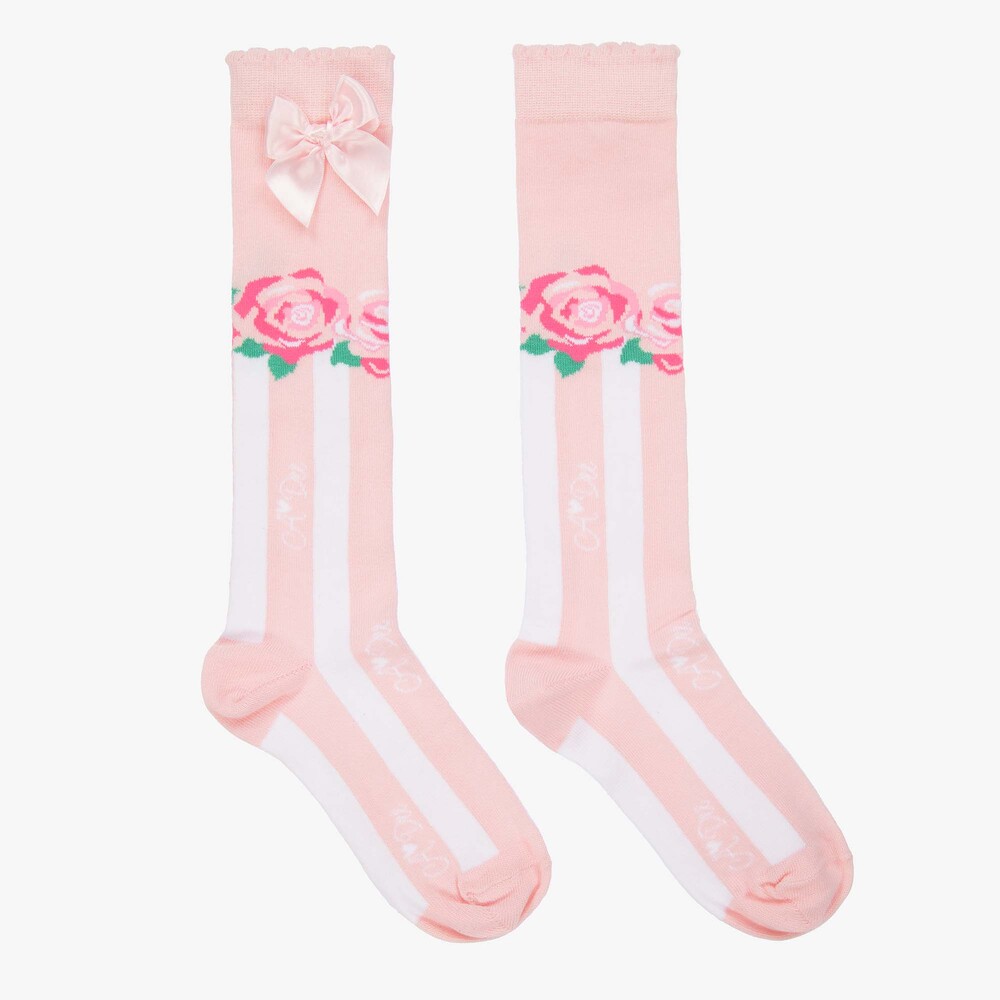 A Dee - Girls Pink & White Rose Socks | Childrensalon