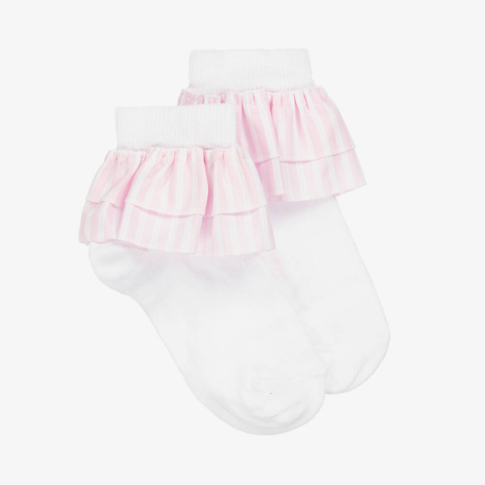 A Dee-Girls Pink & White Ruffled Ankle Socks | Childrensalon Outlet