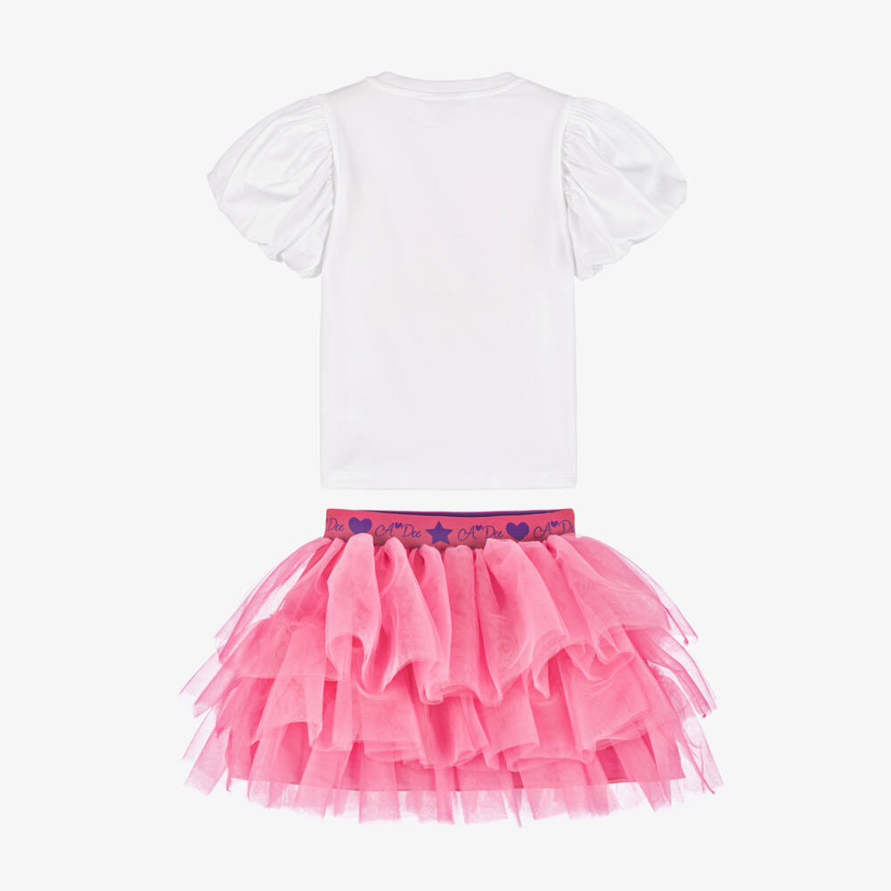 A Dee-Girls Pink & White Tulle Skirt Ensemble | Childrensalon Outlet