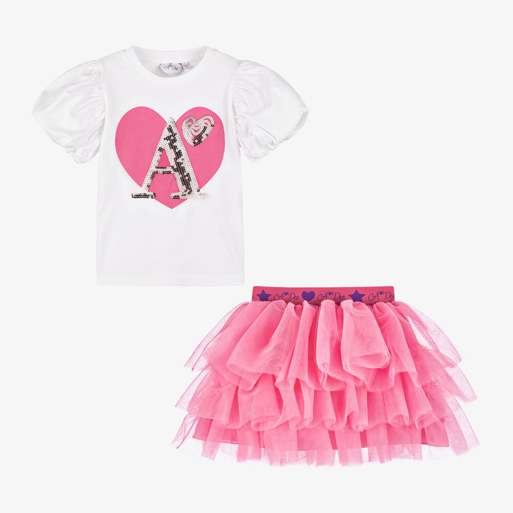 آدي-طقم تنورة توتو لون أبيض وزهري | Childrensalon Outlet