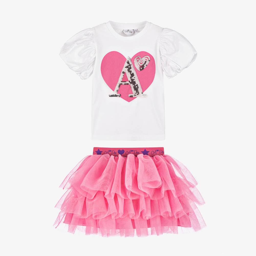 A Dee-Girls Pink & White Tulle Skirt Ensemble | Childrensalon Outlet