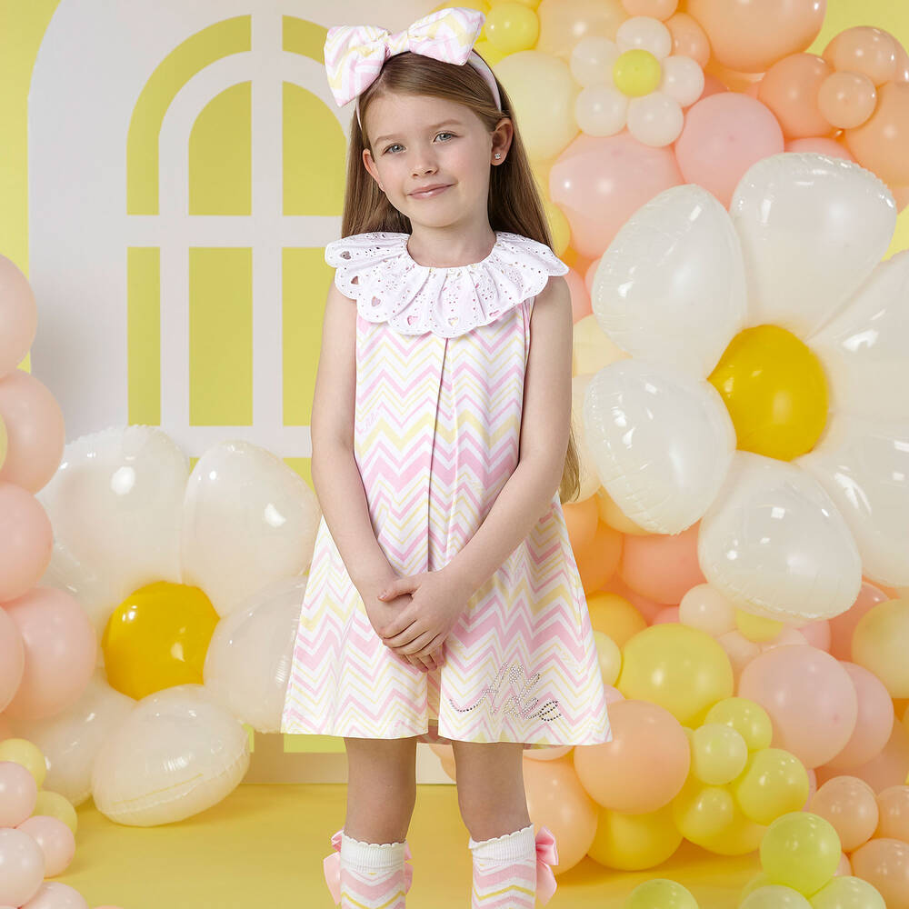 آدي-فستان قطن جيرسي لون أصفر وزهري | Childrensalon Outlet
