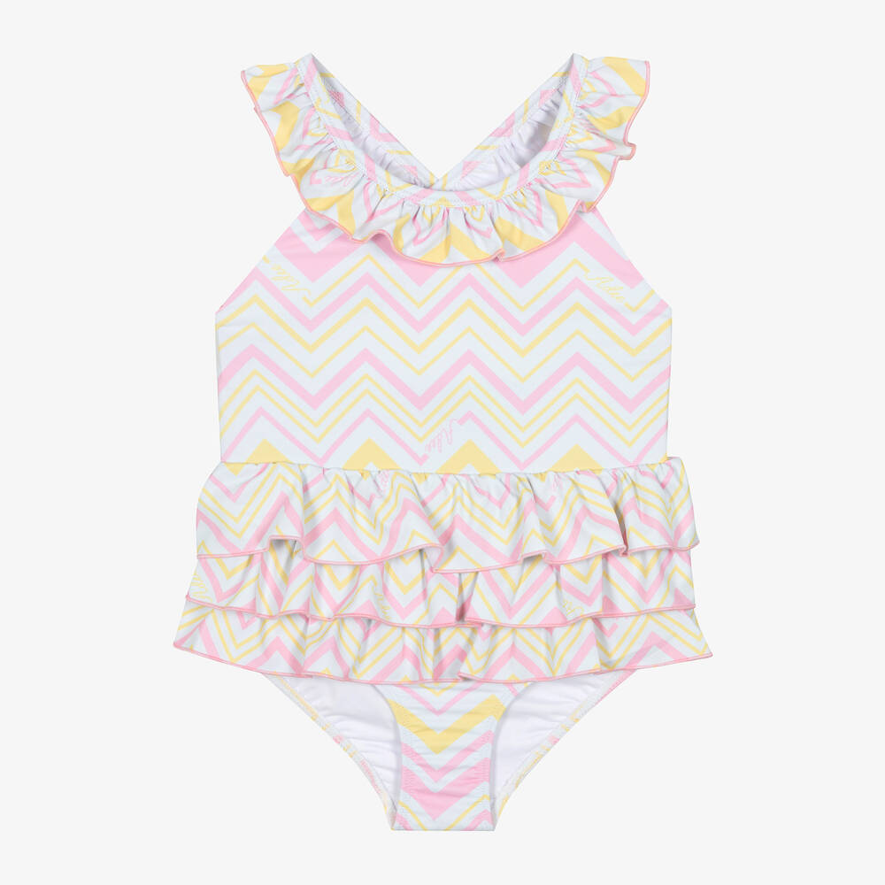 A Dee-Girls Pink & Yellow Zig Zag Swimsuit | Childrensalon Outlet