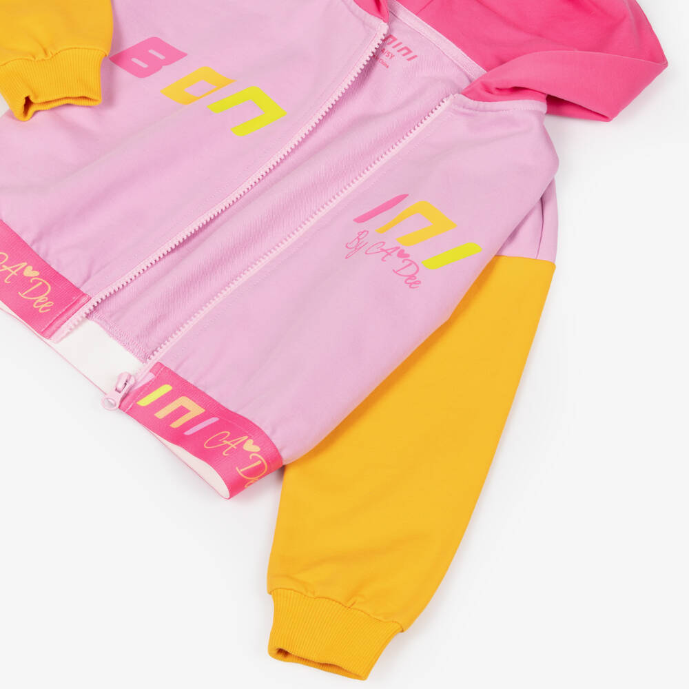 A Dee-Girls pink & yellow zip-up hoodie | Childrensalon Outlet