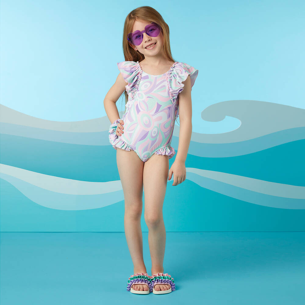 A Dee-Girls Purple Abstract Ruffle Swimsuits | Childrensalon Outlet