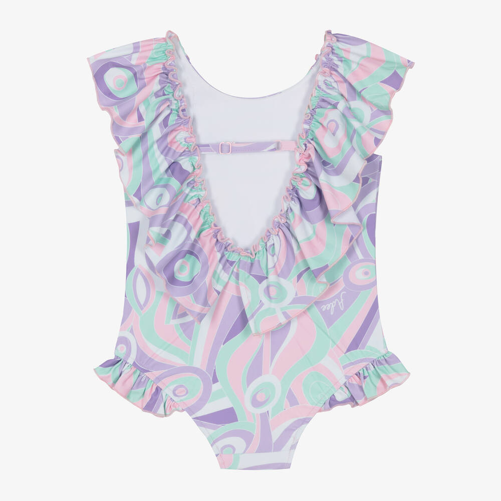 A Dee-Girls Purple Abstract Ruffle Swimsuits | Childrensalon Outlet