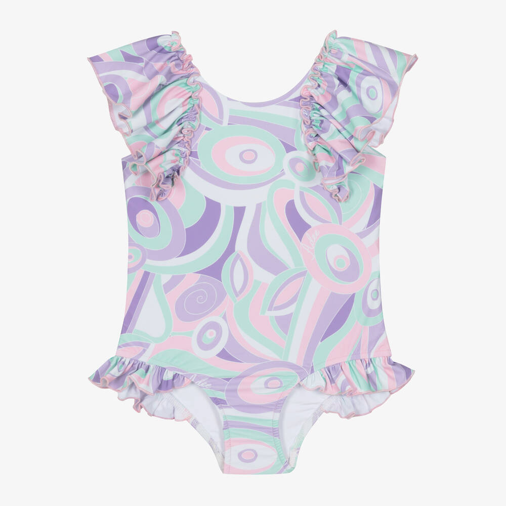 A Dee-Girls Purple Abstract Ruffle Swimsuits | Childrensalon Outlet