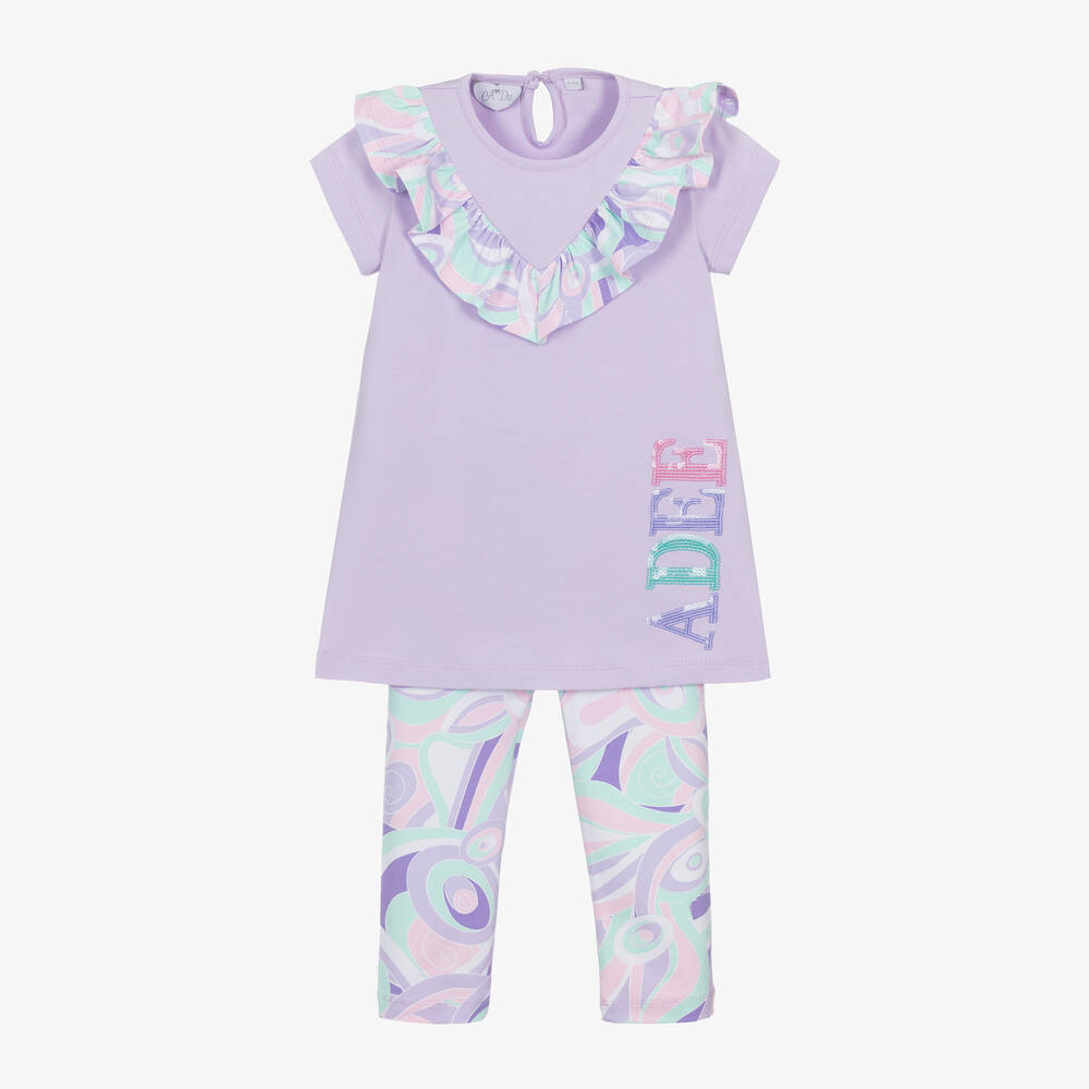 A Dee-Girls Purple Cotton Abstract Leggings Set | Childrensalon Outlet
