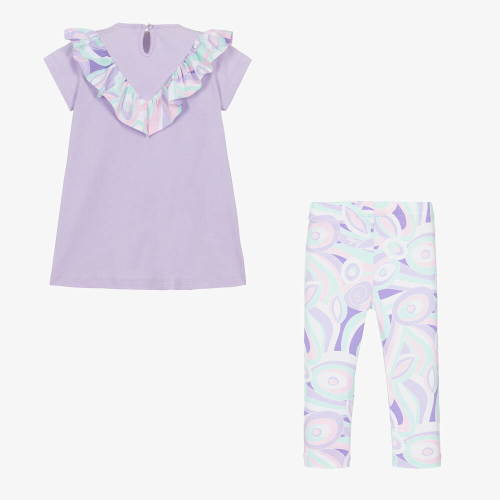 A Dee-Girls Purple Cotton Abstract Leggings Set | Childrensalon Outlet