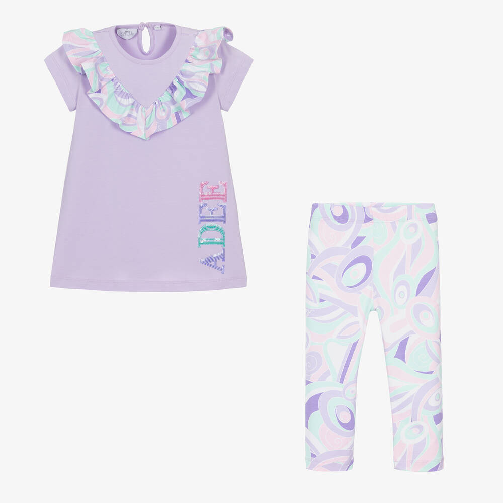 A Dee-Girls Purple Cotton Abstract Leggings Set | Childrensalon Outlet