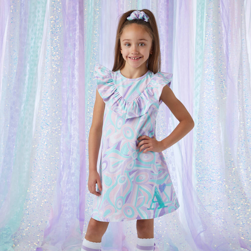 A Dee-Girls Purple Cotton Abstract Print Dress | Childrensalon Outlet