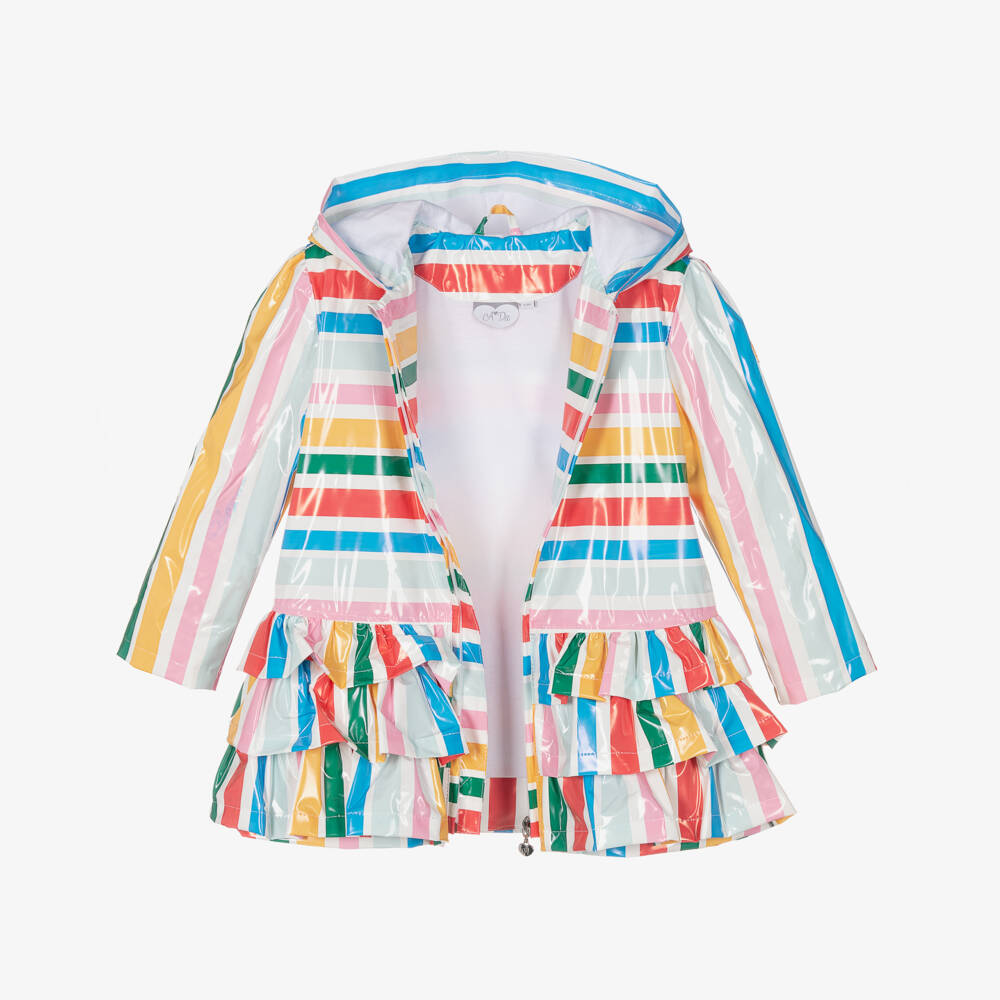 A Dee-Girls Rainbow Stripe Hooded Coat | Childrensalon Outlet