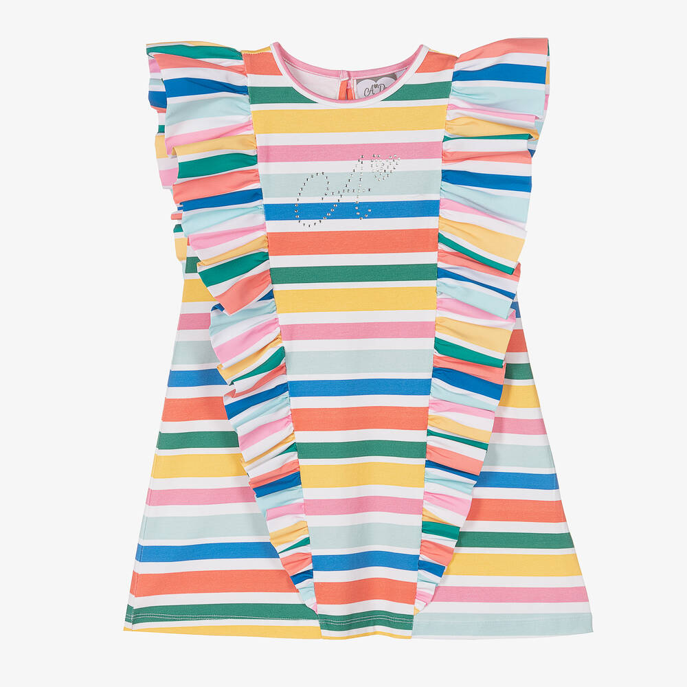 A Dee - Robe rayée arc-en-ciel en coton | Childrensalon