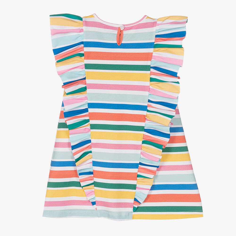 A Dee-Girls Rainbow Stripe Ruffle Cotton Dress | Childrensalon Outlet