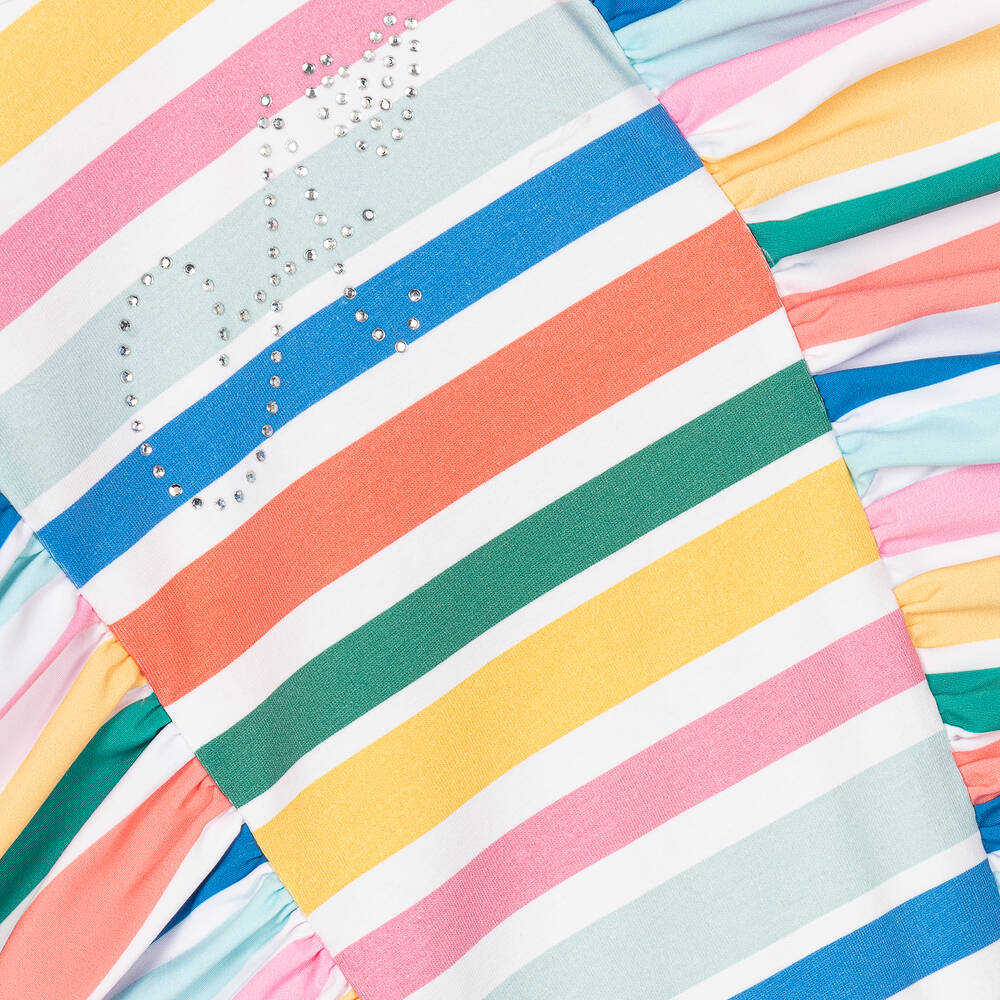 A Dee-Girls Rainbow Stripe Ruffle Cotton Dress | Childrensalon Outlet