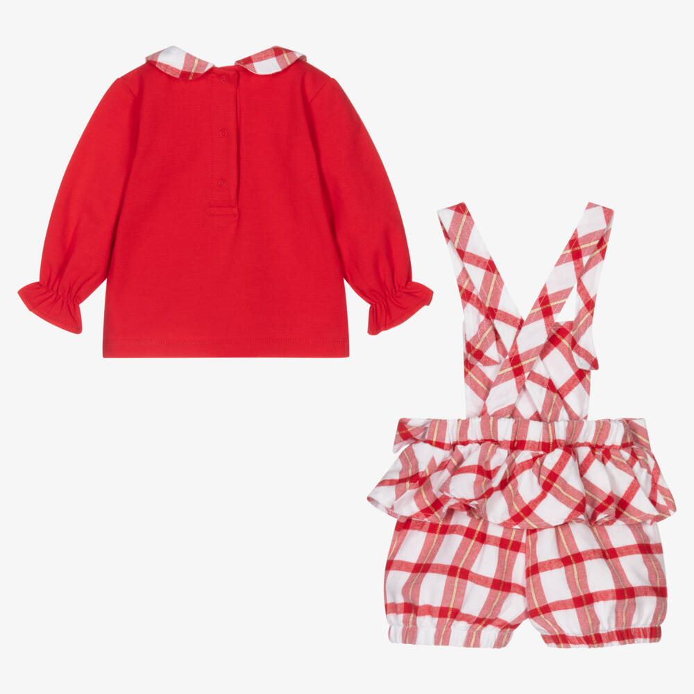 A Dee-Girls Red Check Dungaree Shorts Set | Childrensalon Outlet