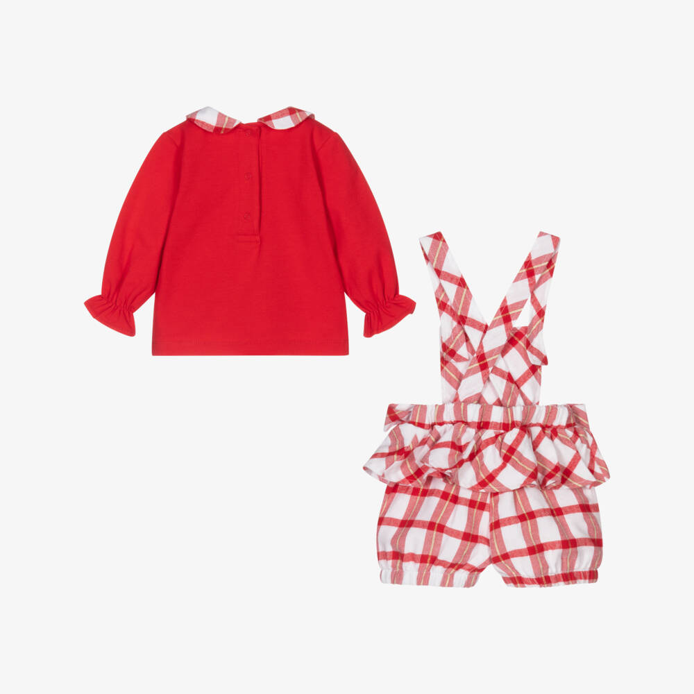 A Dee-Girls Red Check Dungaree Shorts Set | Childrensalon Outlet
