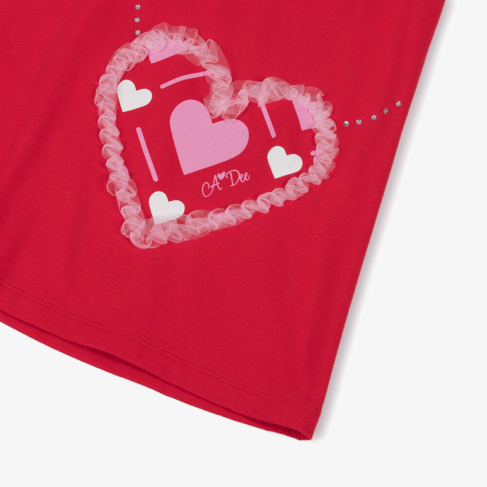 A Dee-Girls Red Cotton Crossbody Heart Bag Dress with Tulle Bow | Childrensalon Outlet