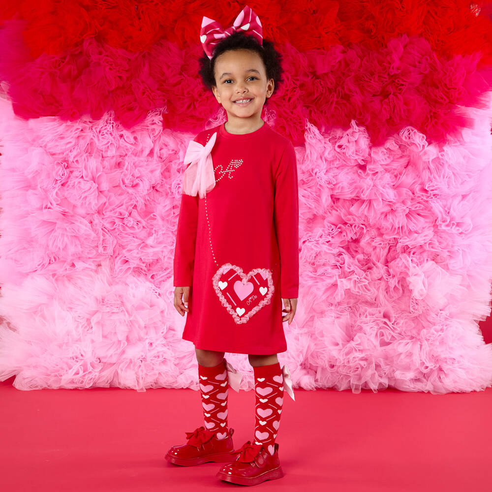 A Dee-Girls Red Cotton Crossbody Heart Bag Dress with Tulle Bow | Childrensalon Outlet