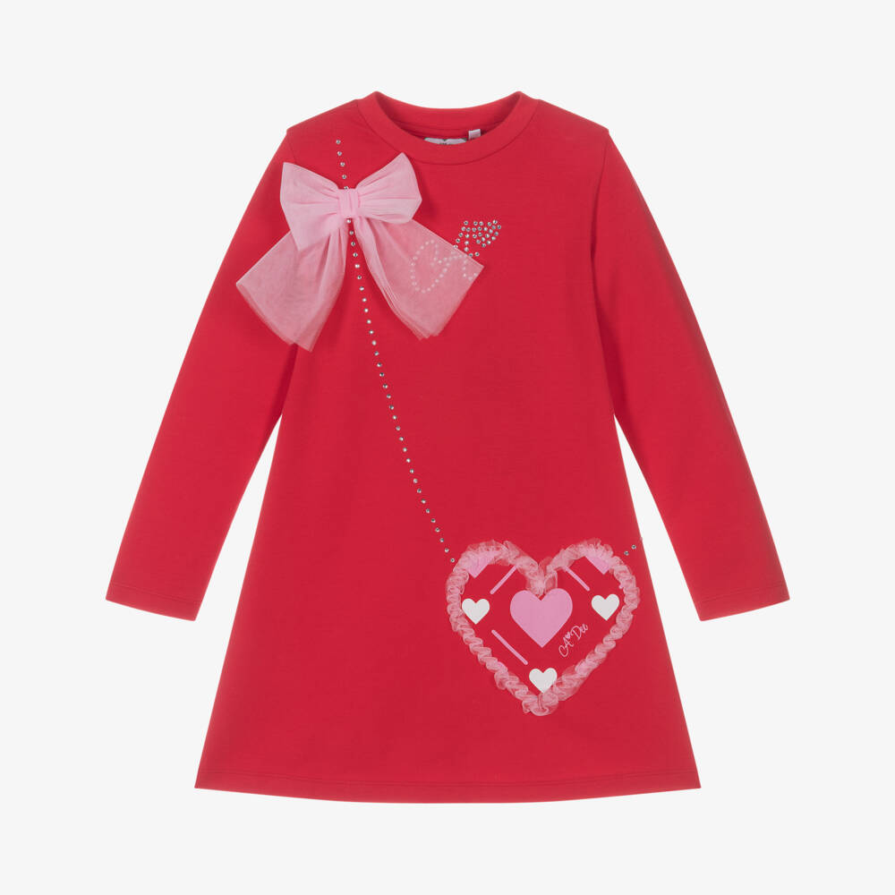 A Dee-Girls Red Cotton Crossbody Heart Bag Dress with Tulle Bow | Childrensalon Outlet