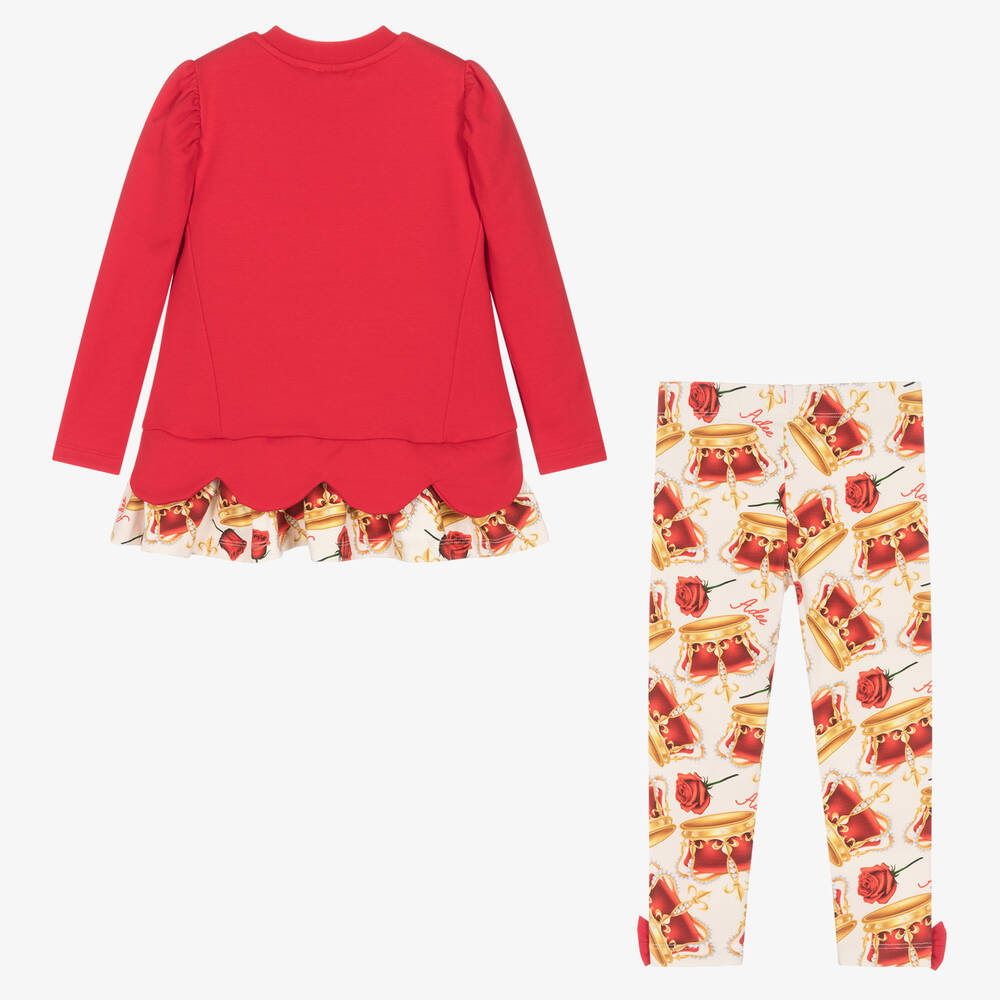 A Dee-Girls Red Cotton Crown Leggings Set | Childrensalon Outlet