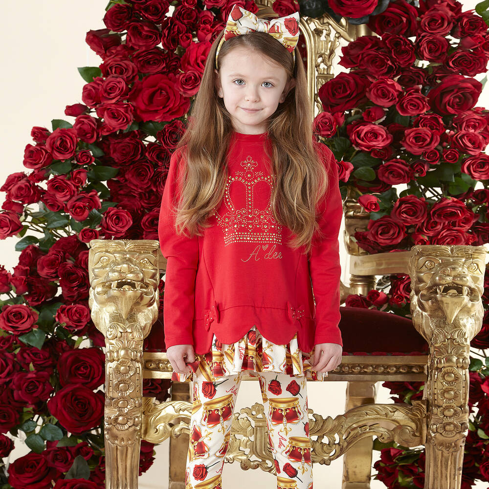 A Dee-Girls Red Cotton Crown Leggings Set | Childrensalon Outlet