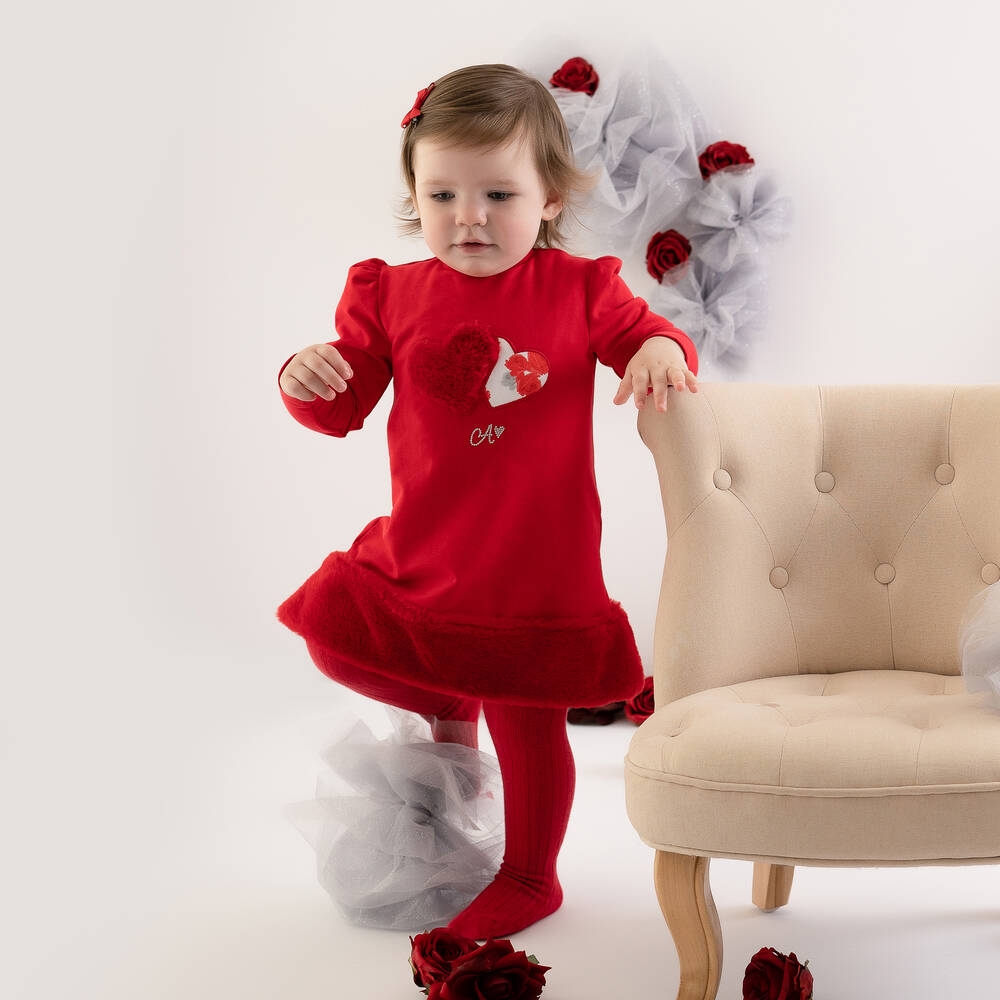A Dee-Красное хлопковое платье с сердечками | Childrensalon Outlet