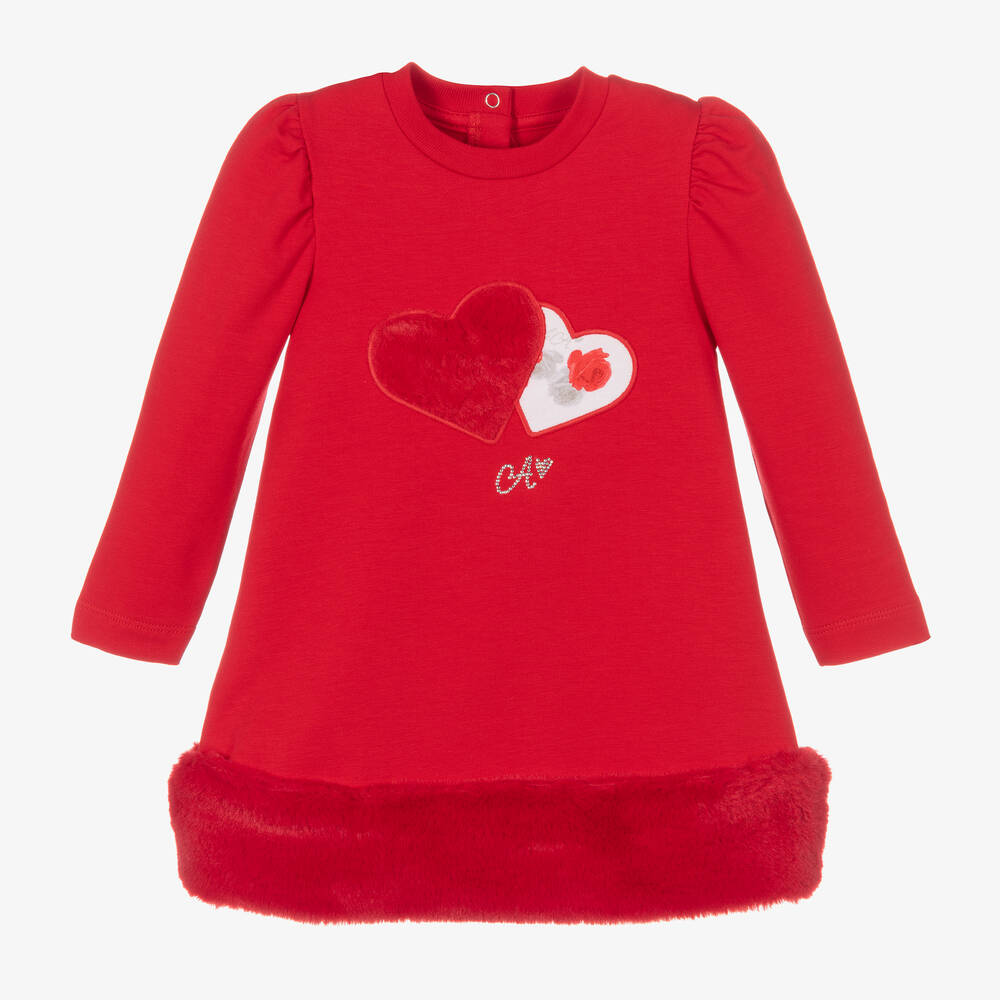 A Dee - Robe rouge en coton à cœurs fille | Childrensalon