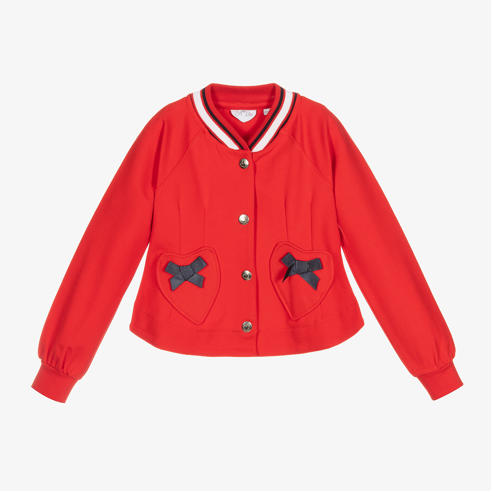 A Dee - Girls Red Cotton Jacket | Childrensalon