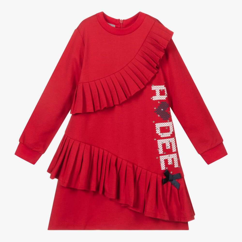 A Dee-Girls Red Cotton Jersey Dress | Childrensalon Outlet